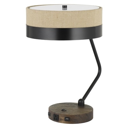 CAL LIGHTING 60W X 2 Parson Metal/Wood Desk Lamp w/Metal/Fabric Shade w/2 Usb Ports BO-2758DK-BK